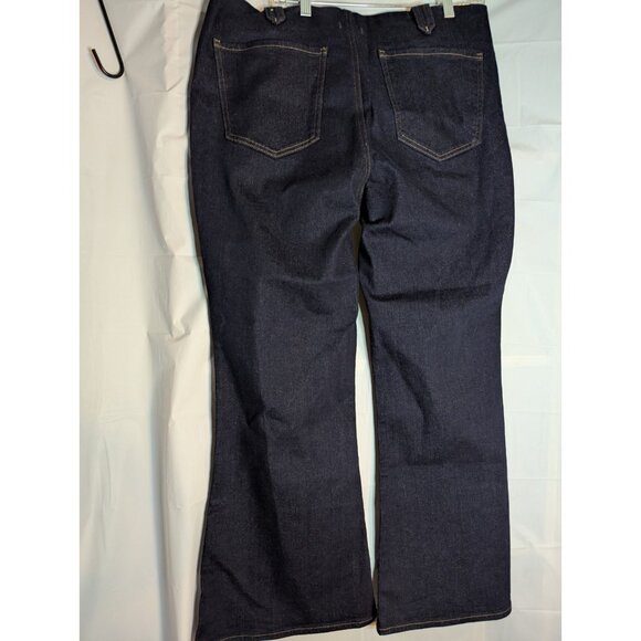 Express 70s Big Flare Mid Rise Dark Wash Jeans Sz 16S Retro Gold Zipper Bell - Picture 4 of 14